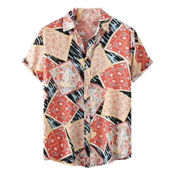 Hombres Casual Botones Playa Sin posicionamiento Estampado Turndown Camisa de manga corta Blusa Pompotops oipoqjl49513