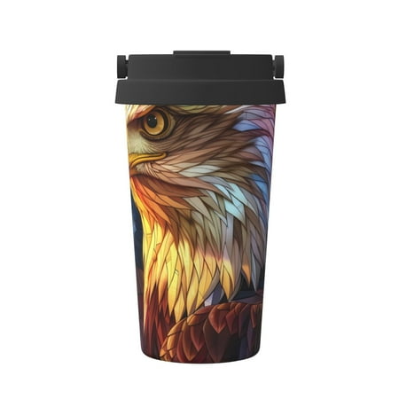 

Uemuo Geometric American Bald Eagle Print Carry Insulated Coffee Mug Travel Mug with Hidden Handle Insulated Coffee Flask Leak-proof Travel Mug Insulated Mug for Office