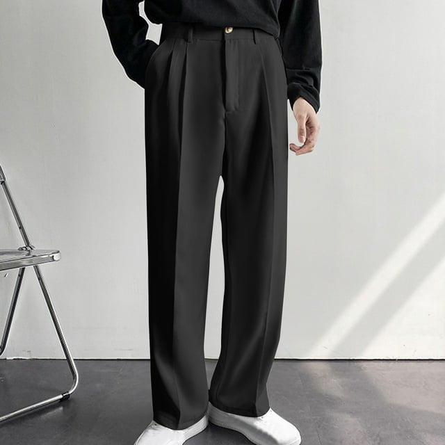 LOVZFMLL Men's Pants Men's Fashion Drawstring Elastic Waist Solid Color Casual Sweat Length Pants Straight Leg Suit Pants Men's Loose Casual White Wide Leg Pants Floor Pants