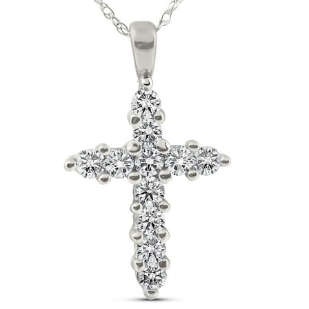 Pompeii 1/2ct Diamond 14K White Gold Cross Pendant Necklace (G/H,I1)