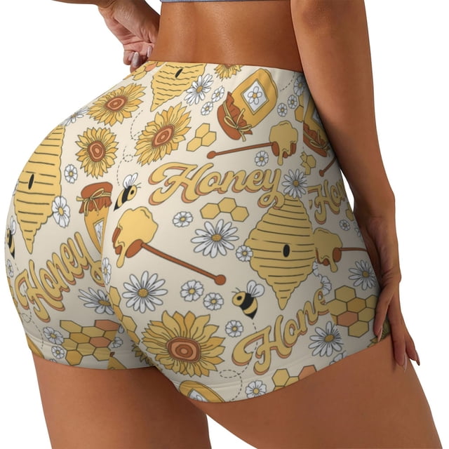 Fotbe Honey Honeycomb Shorts Sin Costuras – Shorts Deportivos de Cintura Alta para Mujer, Elásticos para Gimnasio, Yoga, Running o Ciclismo-X-Large