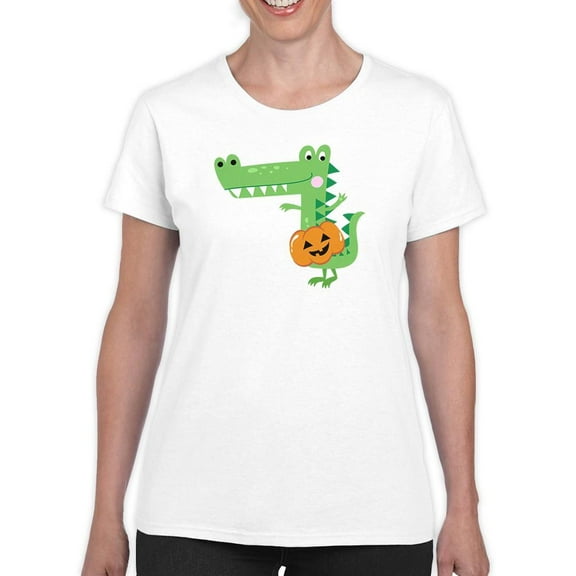 Funny Crocodile W Pumpkin T-Shirt Women -Image by Shutterstock, Female 4X-Large