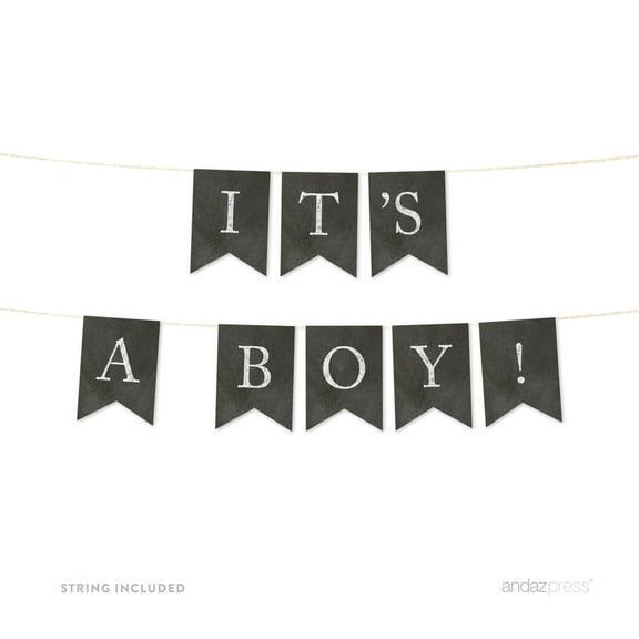 It's A Boy! Vintage Chalkboard Baby Shower Pennant Party Banner