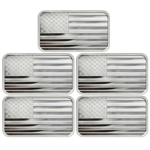 Lot of 5 - 5 Troy oz American Flag .999 Fine Silver Bar Sealed