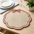 thumbnail image 4 of Linnome Flower Shaped Embroidered Linen Placemats, Bow Decor Heat Resistant Table Mats, Washable Stitched Insulation Plate Mats for Dining Table, Coffee Table Decor, 4 of 6