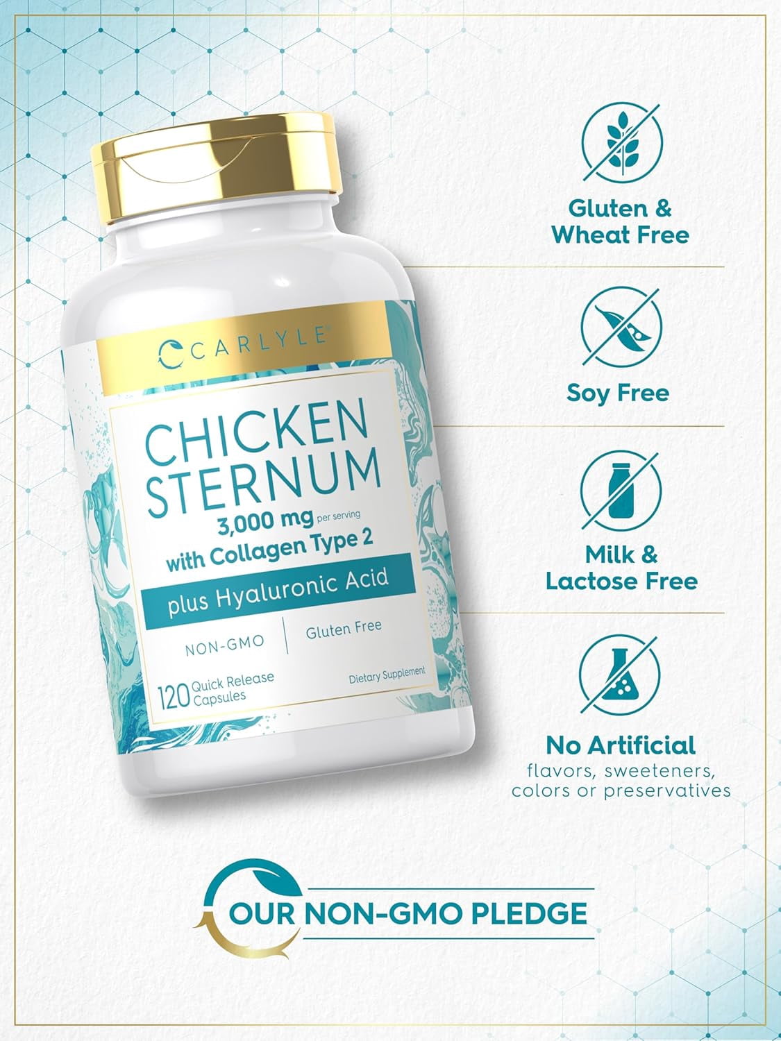 Chicken Sternum Cartilage Collagen | Type II 3000mg | 120 Capsules | by Carlyle