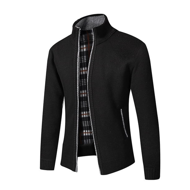 Suéter grueso de talla grande con forro polar para otoño e invierno para hombre, cárdigan con cuello alto, chaqueta para hombre