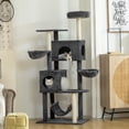 thumbnail image 2 of PawHut 66 Inch Cat Tree with 2 Door Condos, 3 Big Hammocks, Dark Grey, 2 of 10