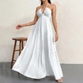 thumbnail image 6 of ClodeEU Women's Summer Halter V Neck Tie Knot Backless Beach Dresses ,A-Line Casual Maxi Dresses for Vacation White,Womens Plus S, 6 of 6