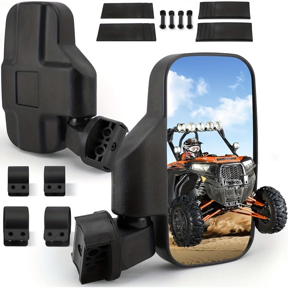UTV Side View Mirrors, Adjustable Break-Away Design, Compatible with 1.6-2 Inch Round Roll Cages, Featuring Shatterproof Tempered Glass Lens, Ideal for ATV/UTV All-Terrain Side/Rear View Mirrors