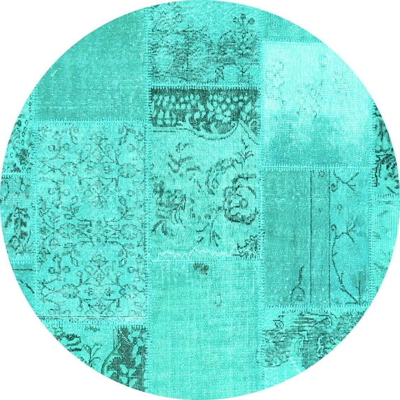 Ahgly Company Indoor Round Patchwork Turquoise Blue Transitional Area Rugs, 4' Round