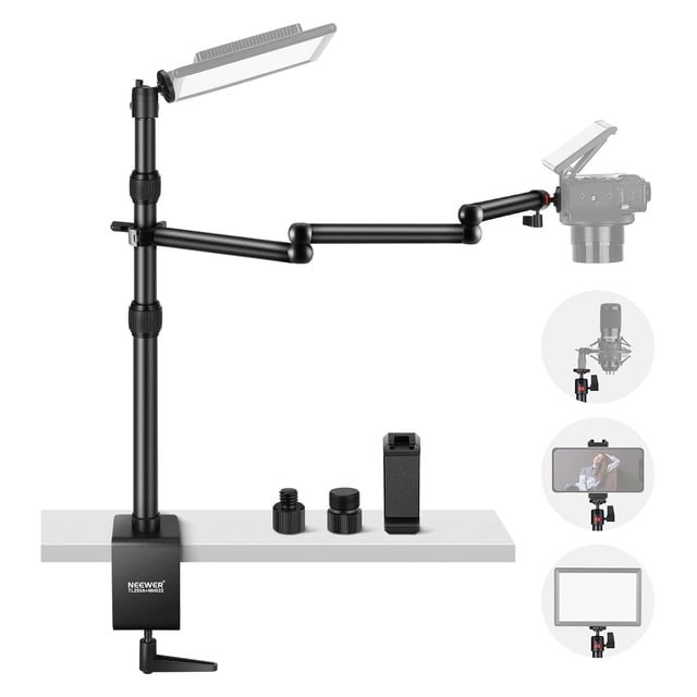 NEEWER Upgraded Overhead Camera Rig with Trifold Camera Boom Arm (Max Load 2lb), 47"/1.2m Telescopic Desk Mount Stand (Max Load 8