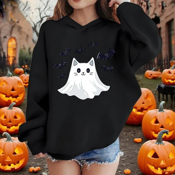 BLTIBY Halloween Sweatshirts Hoodies for Toddler Girl Boy Fall Winter Printed Long Sleeve Tops Comfy Pullover Blouse for Kids Black 3-4 Years