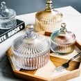 thumbnail image 3 of Crystal Glass Candy Jar Desktop Display Can Snacks Stoage Jar with Lid for Home Shop (Striped Clear Jar, Large, No. 8), 3 of 9