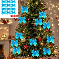 KOYPTL Christmas Decorations 36 Pack Ribbon Christmas Bows 5.5cm Mini Small Christmas Tree Hanging Ornaments Home Decor for Wreath Garland Gift Wrapping Crafts Wedding Party Blue