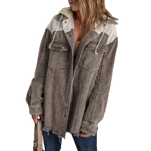 Puntoco Abrigo Mujer Primavera/Invierno Pana Empalmada Manga Larga Lavado Vintage Abrigo Con Capucha Liquidación Puntoco Puntoco-1