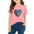 thumbnail image 4 of Kids Valentine Shirt for Girls Pink Heart T-Shirt Layered Denim Detail Short Sleeve Cotton Top Casual,Size 5 T, 4 of 9