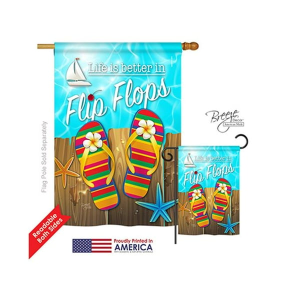 Breeze Decor 06003 Summer Better in Flip Flops 2-Sided Vertical Impression House Flag - 28 x 40 in.