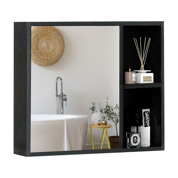 Giantex Bathroom Medicine Cabinet with Mirror, Wall Mounted Storage Cabinet, Space Saver for Bathroom, Black