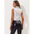 thumbnail image 4 of DARING DIVA Women's Metallic Lapel Collar Zip Cropped Vest XS Holographic, 4 of 6