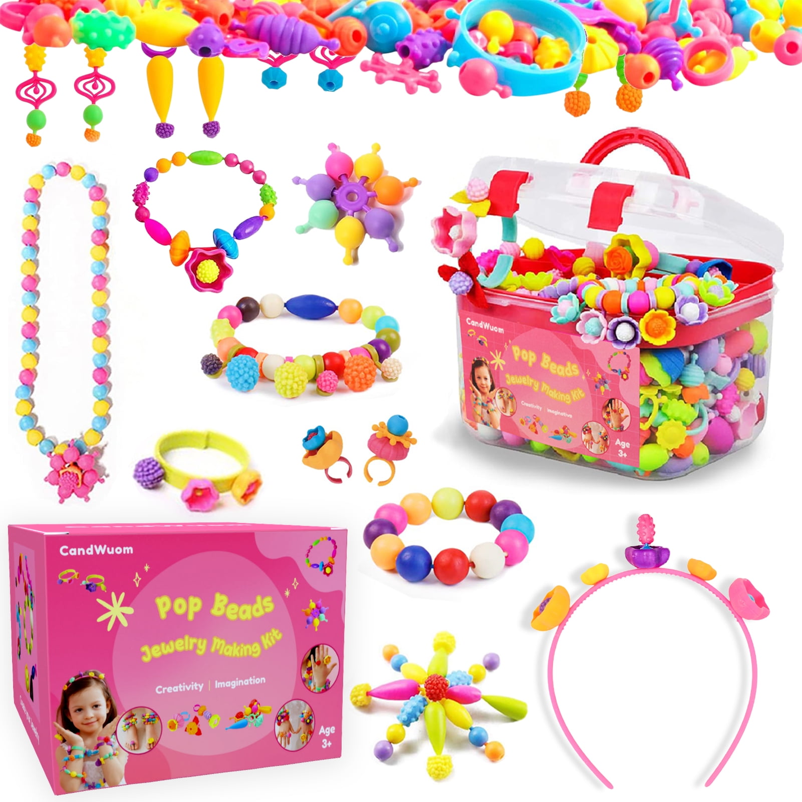 CandWuom 520+ Snap Pop Beads for Toddlers Jewelry Making Kit- Toys for Toddlers Jewelry Making Crafts Gifts for Girls Age 3-5（Red）
