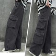 thumbnail image 5 of Qunyiney Cargo Pants for Boys Baggy Gray Faux Denim Pants Relaxed Fit with Pockets Wide Leg Pants Size120, 5 of 9