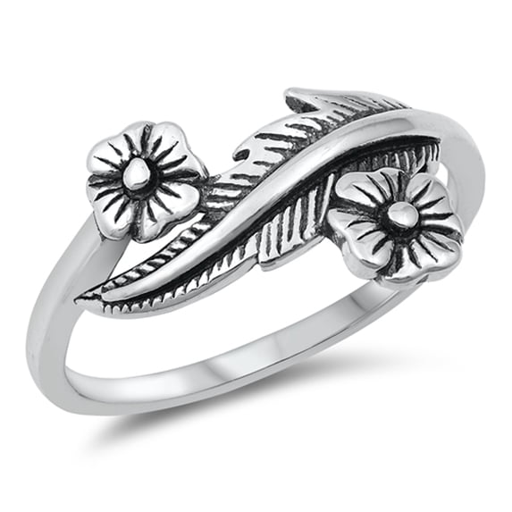 Detailed Plumeria Flower Leaf Ring .925 Sterling Silver Band Jewelry Female Male Unisex Size 4
