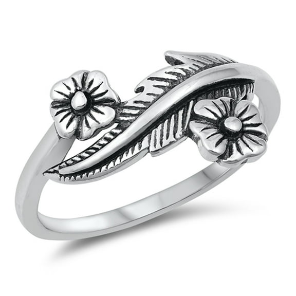Detailed Plumeria Flower Leaf Ring .925 Sterling Silver Band Jewelry Female Male Unisex Size 9