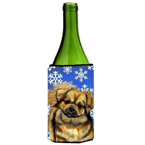 Tibetan Spaniel Winter Snowflakes Holiday Wine bottle sleeve Hugger - 24 oz.