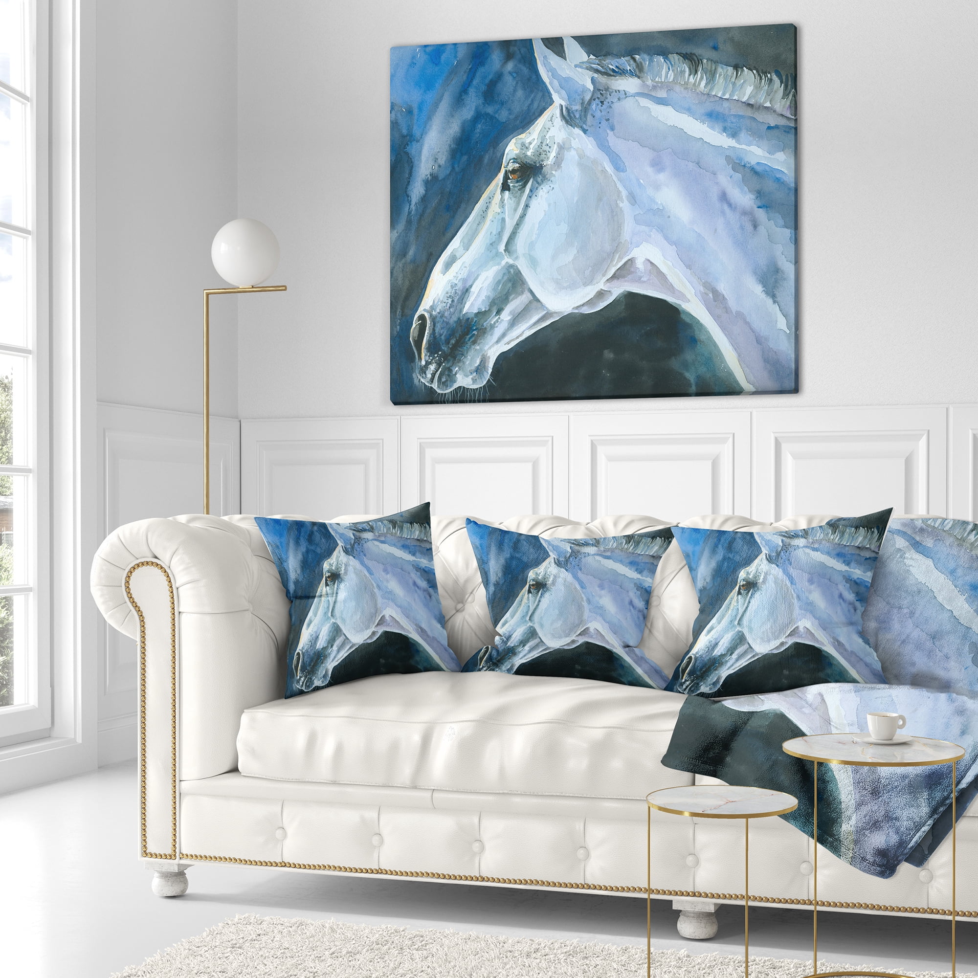 Designart Gray Horse Watercolor - Abstract Throw Pillow - 16x16