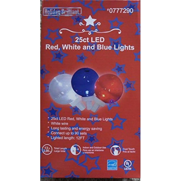 25 ct LED red, white, and blue indoor outdoor lights 13'
