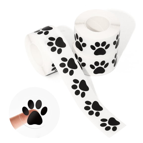 3 Rolls 1500 Pcs Paw Print Stickers, 1inch Clear Black Puppy Dog Paw Labels, Self-Adhesive Bear Print Stickers for Pet Birthday Party Decorations Envelope Seals Card Gift Wrapping