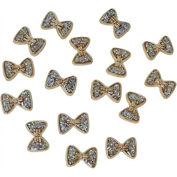 25pcs Gold Resin Bows Cabochons With Iridescent Glitter Sparkle Dots Flat Back Embellishments For Crafts