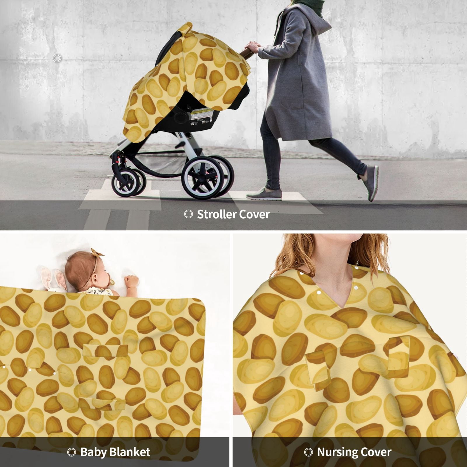 Car Seat Cover Baby - Potato print Breathable Infant Car Seat Cover for Baby Carseat, Lightweight Comfort Baby Essentials Must Haves Newborn Stuff for Girl Boy