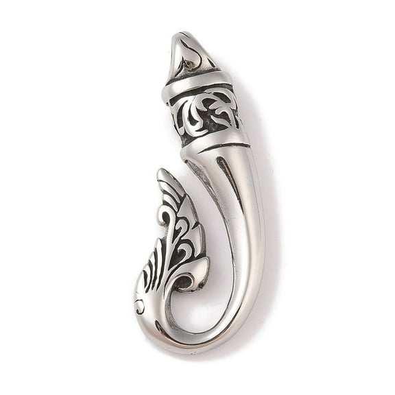 5pcs 304 Stainless Steel Hook Clasps Fish Hook For Leather Cord Bracelets Making Hook Polished Antique Silver 43x17.5x7.5mm Hole: 4.5mm