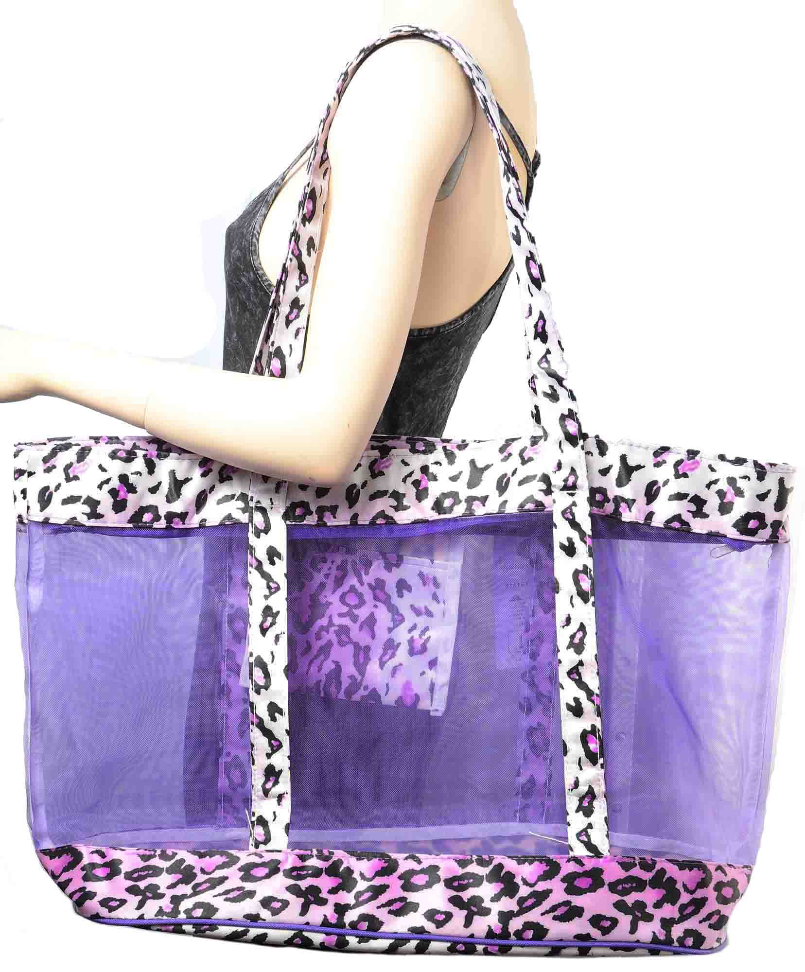 Huge Leopard Mesh Beach Grocery Tote Bag brown