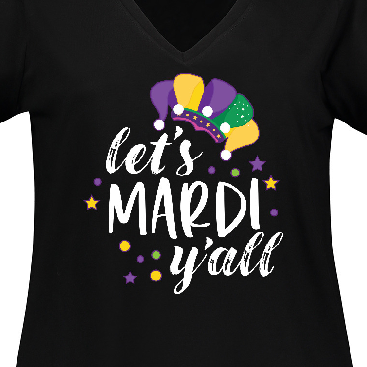 Inktastic Mardi Gras Let's Mardi Y'all with Jester Hat Women's Plus Size V-Neck T-Shirt - image 3 of 4