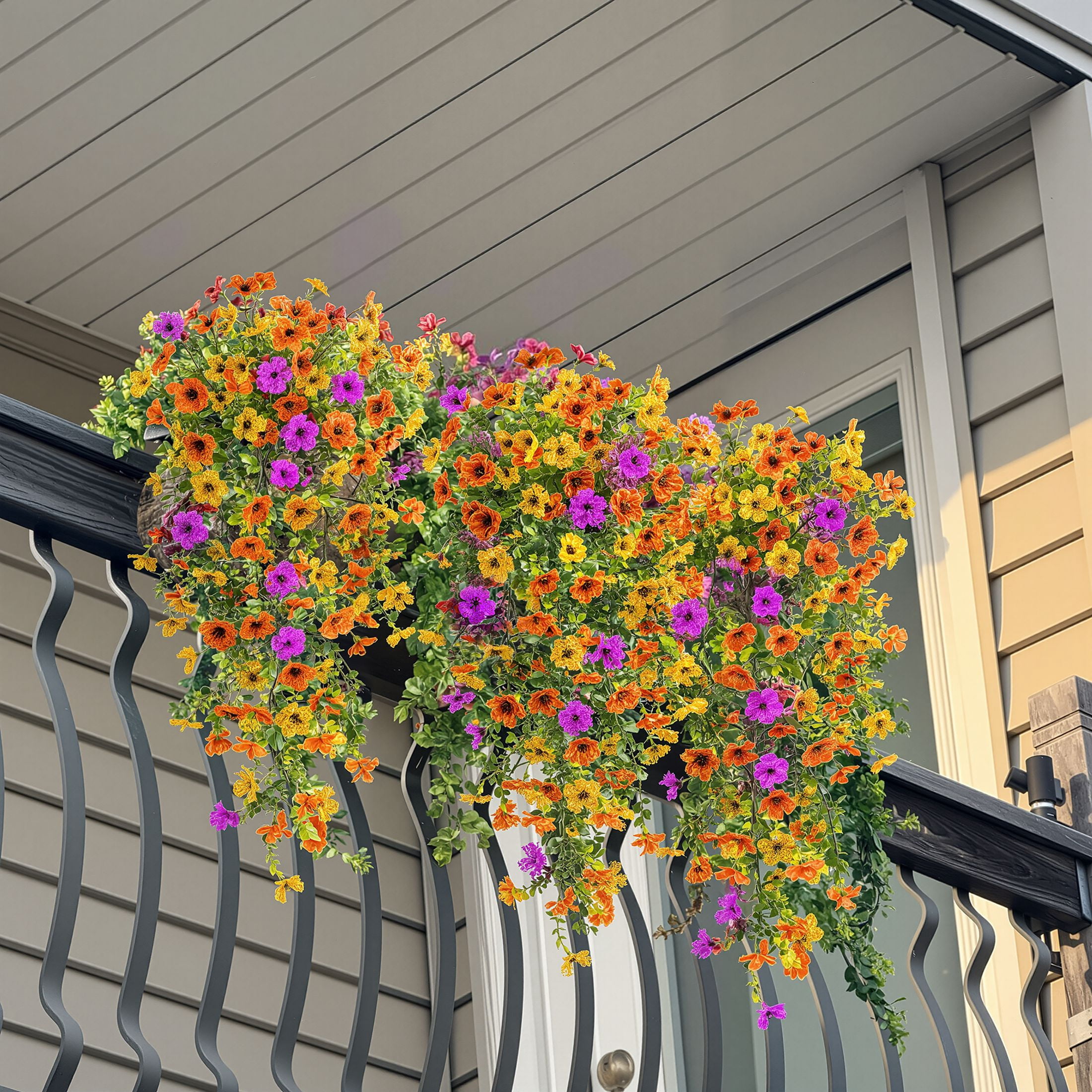 VVYXX 6 Pcs Artificial Hanging Flowers Outdoor Summer Fall Decor UV Resistant Fake Flower Plant Outside Garden Porch Patio Wedding Decor,Multicolor