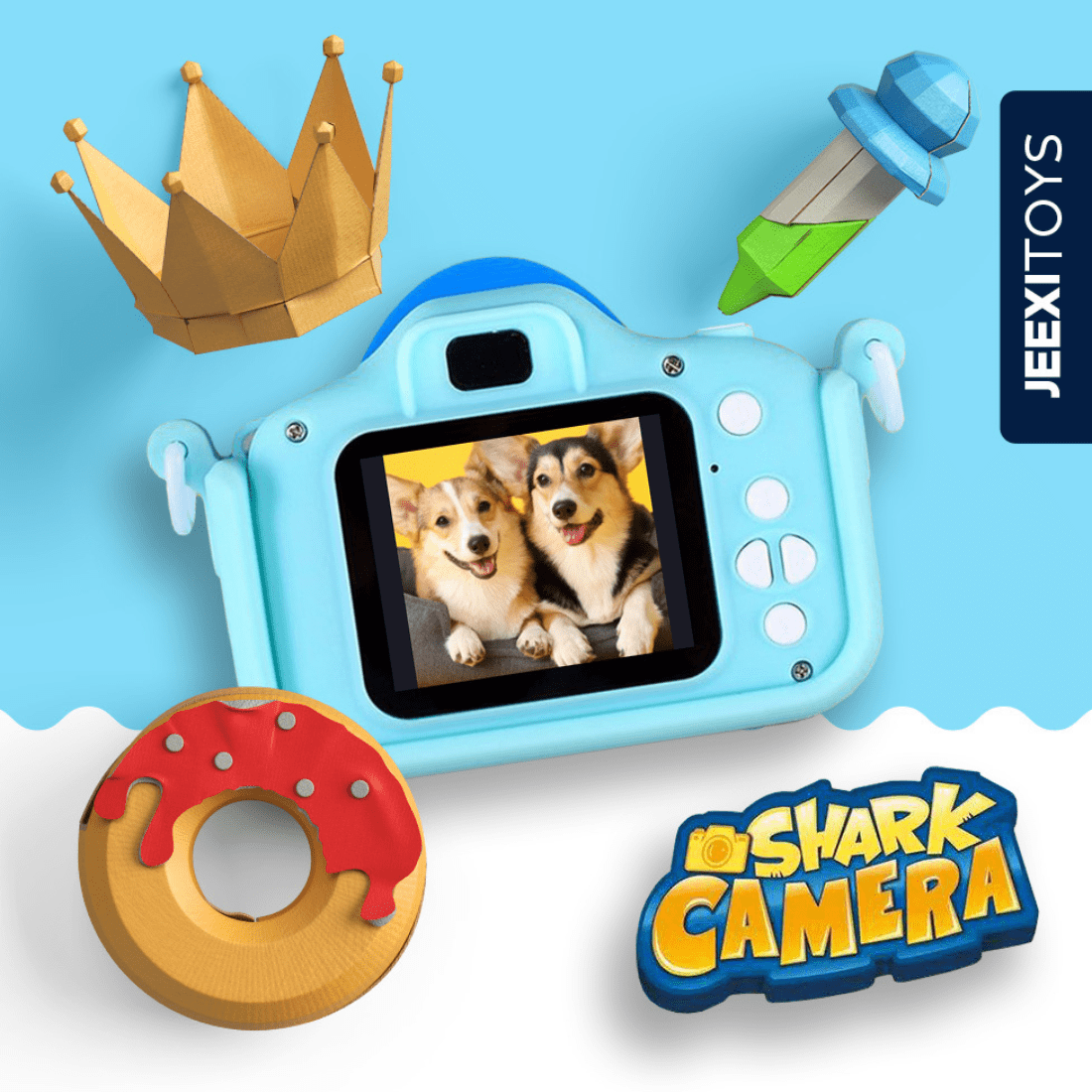 JEEXI Shark-Themed Kids Camera, Photo Upgrade, Selfie Digital