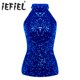 thumbnail image 2 of Chaleco sin mangas para mujer, camisetas sin mangas, moda, brillantes, llamativas, con lentejuelas, cuello halter, ropa de discoteca para Halloween, disfraces rave, 2 of 5