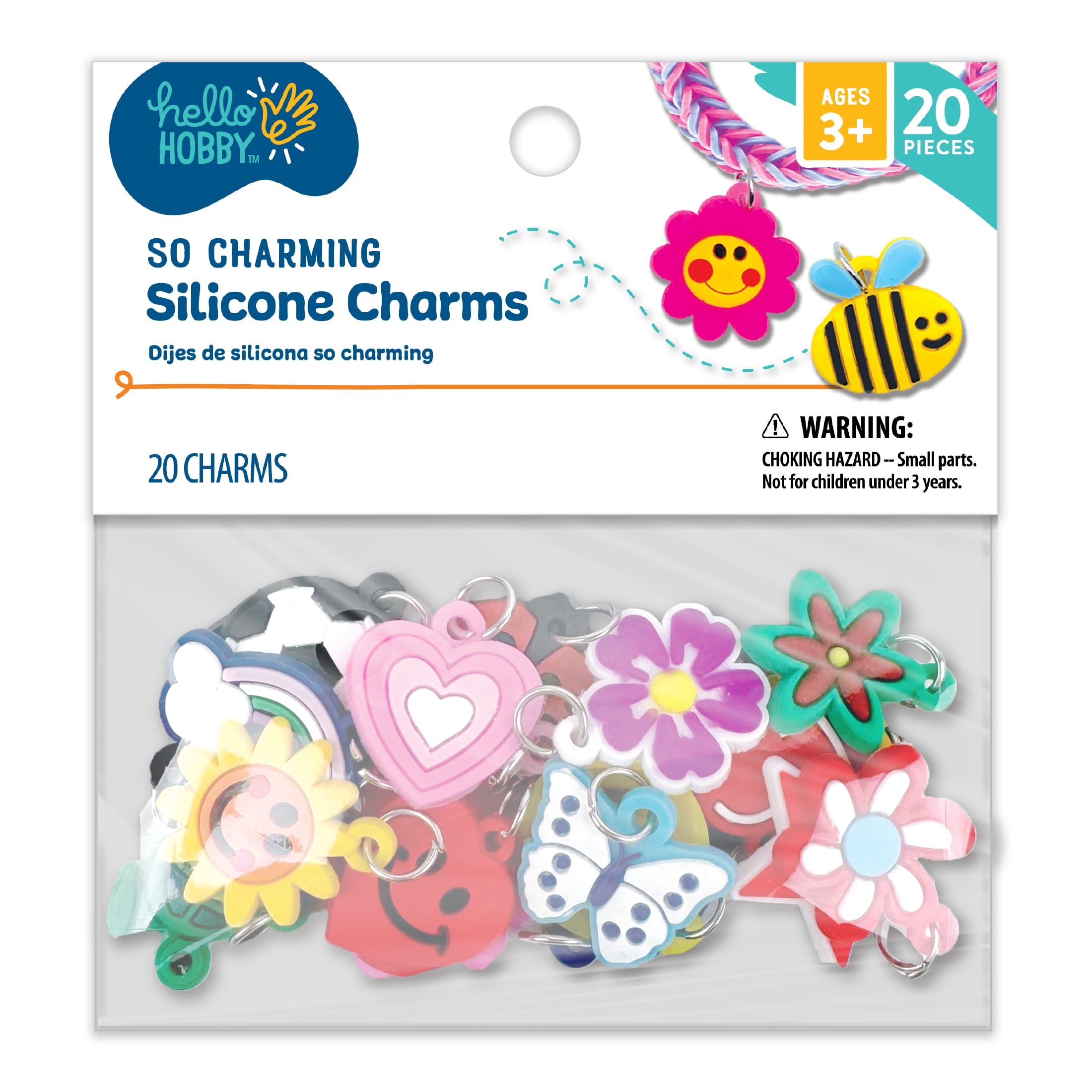 (3 pack) Hello Hobby Silicone Jewelry Charms for Bracelets, Necklaces, & Crafts, Cute Charms for Kids, 20 Pieces