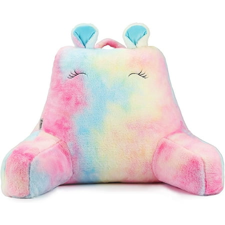 Aimtyd Rainbow Faux Fur Reading Bed Rest Pillow With Support Arms Memory Foam Perfect Back Cushion For Kids Girls Watching Tv Sitting Up In Pink Canada Bed Rest Pillow With Support Arms, Lounge Pillow With Arms