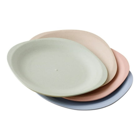 

4Pcs Wheat Straw Round Dishes Multi-functional Relish Plate Seasoning Serving Plate