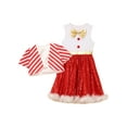 thumbnail image 3 of renvena Girls Christmas Party Costume 2 Piece Outfits Sequins A Line Dress with Candy Cane Striped Short Coat Red 16, 3 of 7
