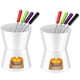thumbnail image 1 of Mudder - Juego de 2 tazas de fondue de cerámica y 8 tenedores para derretir chocolate, queso, caldo o tapas en San Valentín, color blanco, 1 of 5