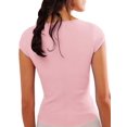 thumbnail image 5 of Tops Yousify para mujer, manga corta, punto acanalado de verano, rosa, 5 of 5