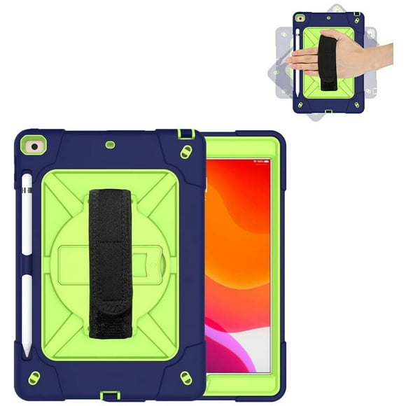 Mignova For New iPad 10.2 Case 2019,Hybrid Shockproof Rugged Cover with Shoulder Strap / Hand Strap / Pencil Holder For for iPad 10.2 inch 7th Generation(Navy/Green)