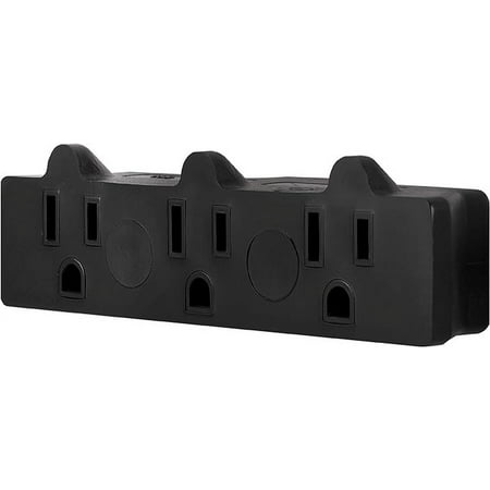 GE 3-Outlet Extender, Heavy Duty Power Splitter, Grounded, Wall Tap Adapter, 3-Prong, 1875 Watts, UL Listed, Black, 50911