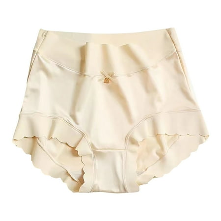 Mrat Ladies Panties Cotton Lace High Waisted Women Solid Comfort Underwear Skin Friendly Briefs Panty Intimates Cotton Underwear for Women Cheeky S-272 Beige L