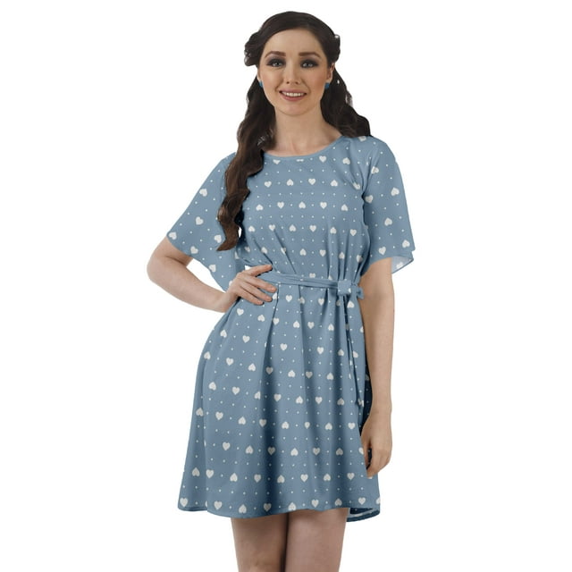 Moomaya Printed Moss Georgette Dresses Women A-Line Tunic With Drawstring Belt